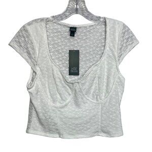 Wild Fable Womens Lace Corset Top Cropped Short Sleeves White Size Large New